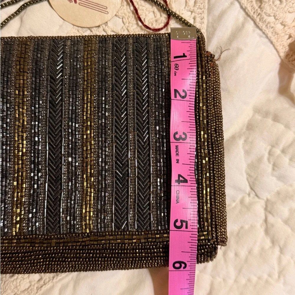 1950’s Vintage Delill beaded evening bag Gold Bronze& Silver Tone Original Tag